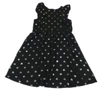 Čierne šifónové šaty so srdiečkami a volánikmi H&M