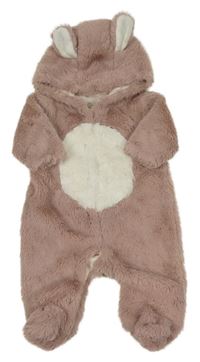 Růžovo-bílá chlupatá podšitá kombinéza s kapucí a oušky Next