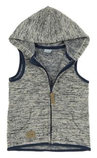 Tmavomodro-sivá melírovaná pletená prepínaci vesta s kapucňou