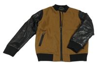 Hnědo-černá vlněno/koženková podšitá bunda Next