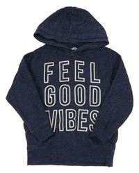 Tmavomodrá melírovaná mikina s nápisom a kapucňou H&M