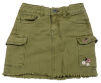 Khaki rifľová sukňa s lienkami a vreckami Dopodopo