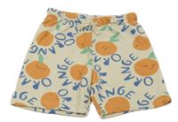 Svetlobéžové teplákové kraťasy s pomeranči a nápismi H&M