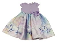 Lila slavnostní šaty s duhovou sukní s koníky H&M