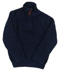 Tmavomodrý melírovaný sveter so stojačikom H&M