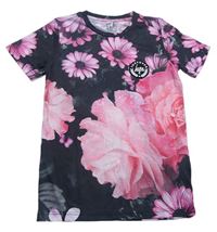 Čierno-ružové kvetované tričko Hype