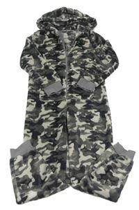 Šedá army chlupatá kombinéza s kapucí F&F