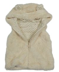 Smotanová kožušinová podšitá vesta s kapucňou Nutmeg