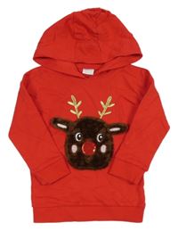 Červená mikina so sobom a kapucňou F&F