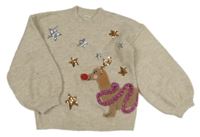 Béžovo-zlatý svetr s pejskem a flitry F&F