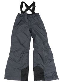 Šedé šusťákové oteplovačky s odepínacími kšandami Crane