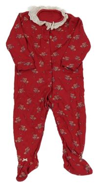 Červený kytičkovaný overal s madeirovým límečkem Next 