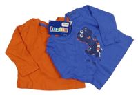 Nové - 2x Oranžové + modré triko s dinosaurem Lupilu 