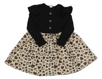 Čierno-béžové šaty so srdiečkami a volánikmi Shein