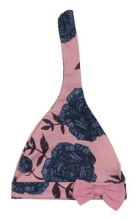 Svetloružová čapica s kvetmi a mašlou