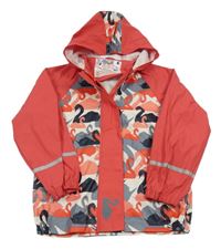 Červená nepromokvá bunda s labuťami  a kapucňou Lupilu