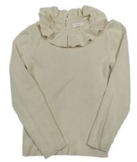 Smotanový rebrovaný sveter s volánikmi Next