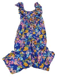 Modro-farebný kvietkovany nohavicový letný overal Monsoon