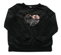 Čierna zamatová mikina so srdíčkem z flitrů Little kids