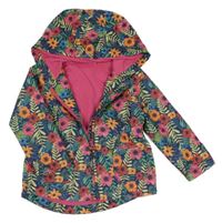 Tmavomodrá šusťáková jarní parka s kytičkami a kapucí F&F