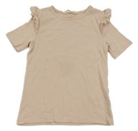 Svetloružové rebrované tričko s volánikmi H&M