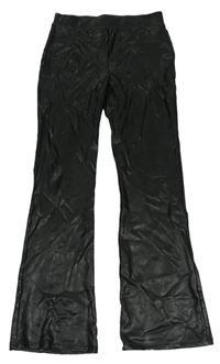 Čierne flare koženkové nohavice ZARA