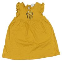 Horčicové šaty s Minnie a volánikmi Disney