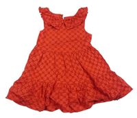 Červené kárované madeirové plátenné šaty s golierikom F&F