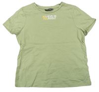 Světlekhaki crop tričko s nápismi PRIMARK