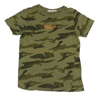 Khaki-army tričko s nápisy KappAhl