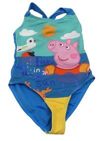 Zeleno-petrolejovo-modré jednodílné plavky s Peppa Pig