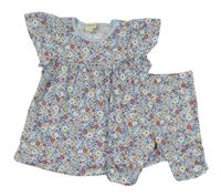 2Set - Světlemodré šaty s kytičkami a volánky + capri legíny ALANA