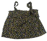 Černý halenkový crop top s kytičkami a volánkem PRIMARK