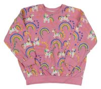 Ružová oversize mikina s jednorožcami a duhami Matalan