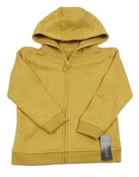 Nové - okrová melírovaná prepínaci mikina so smajlíkom a kapucňou St. Bernard