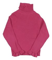 Tmavoružový rebrovaný svetrový rolák s volánikmi Matalan