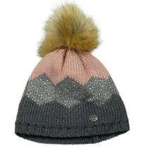 Tmavošedo-šedo--světlerůžová pletená fotbalová čepice s kamínky a bambulí FC BAYERN MÜNCHEN