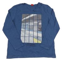 Tmavomodré melírované tričko s potlačou S. Oliver