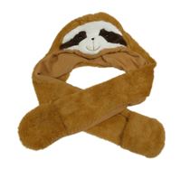 Hnědá chlupatá čepice se šálou s rukavicemi - lenochod Lily & Dan