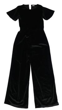 Černý pruhovaný sametový kalhotový overal se třpytkami F&F