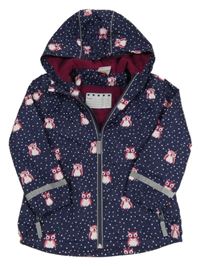 Tmavomodrá puntíkatá šusťáková jarní bunda se sovičkami a kapucí Topolino