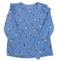 Modré triko s kytičkami a volánky PRIMARK