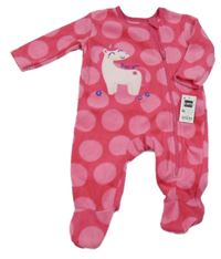 Nové - tmavorůžovo-růžový puntíkatý fleecový overal s jednorožcem St. Bernard