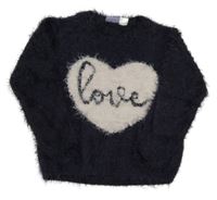 Tmavomodrý chlpatý sveter so srdiečkom s nápisom lupilu