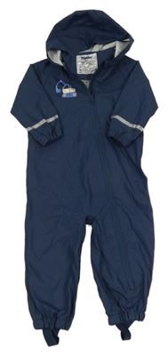 Tmavomodrá nepromokavá kombinéza s buldozerem a kapucí lupilu