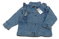 Nové - modrá rifľová bunda s volánikmi a golierikom so cute