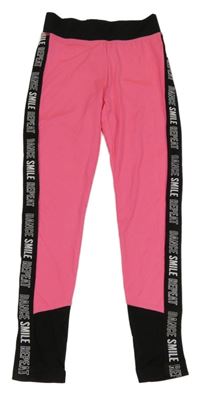 Kriklavoě ružovo-čierne funkčné športové legíny s pruhom s nápismi ERGEENOMIXX