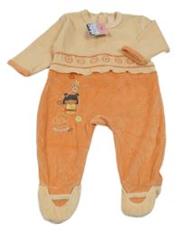 Nové - světleoranžovo-oranžový sametový overal s obrázkem Sucre d'Orge