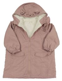 Staroružový šušťákový jarný zateplený kabát s volániky a kapucňou s mačičkou SHEIN