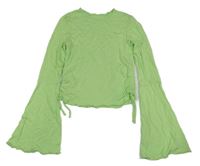 Světlezelené crop triko s nařasením a rozšířenými rukávy H&M